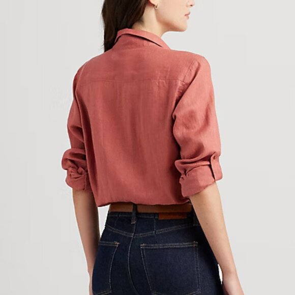 EUC Women's RALPH LAUREN Relaxed Fit Linen Roll Tab-Sleeve Shirt | Size L - Picture 3 of 13
